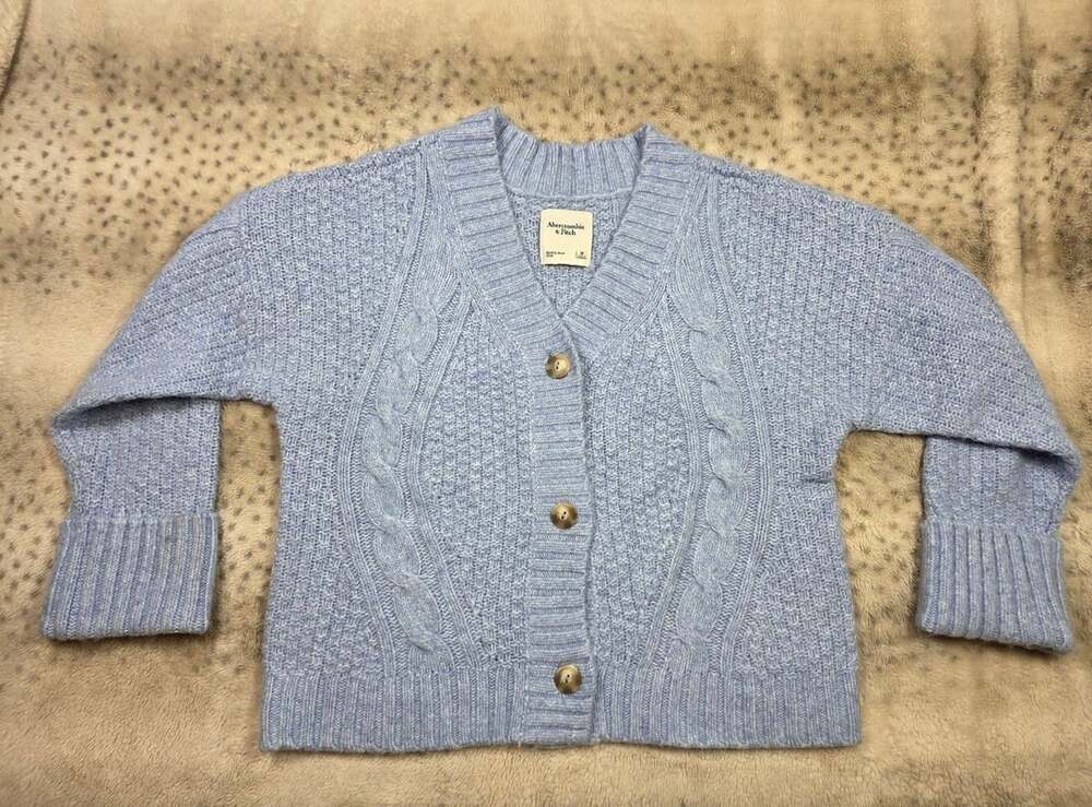 Abercrombie & Fitch Cable Soft Knit Cardigan Size M Blue Button Down Sweater